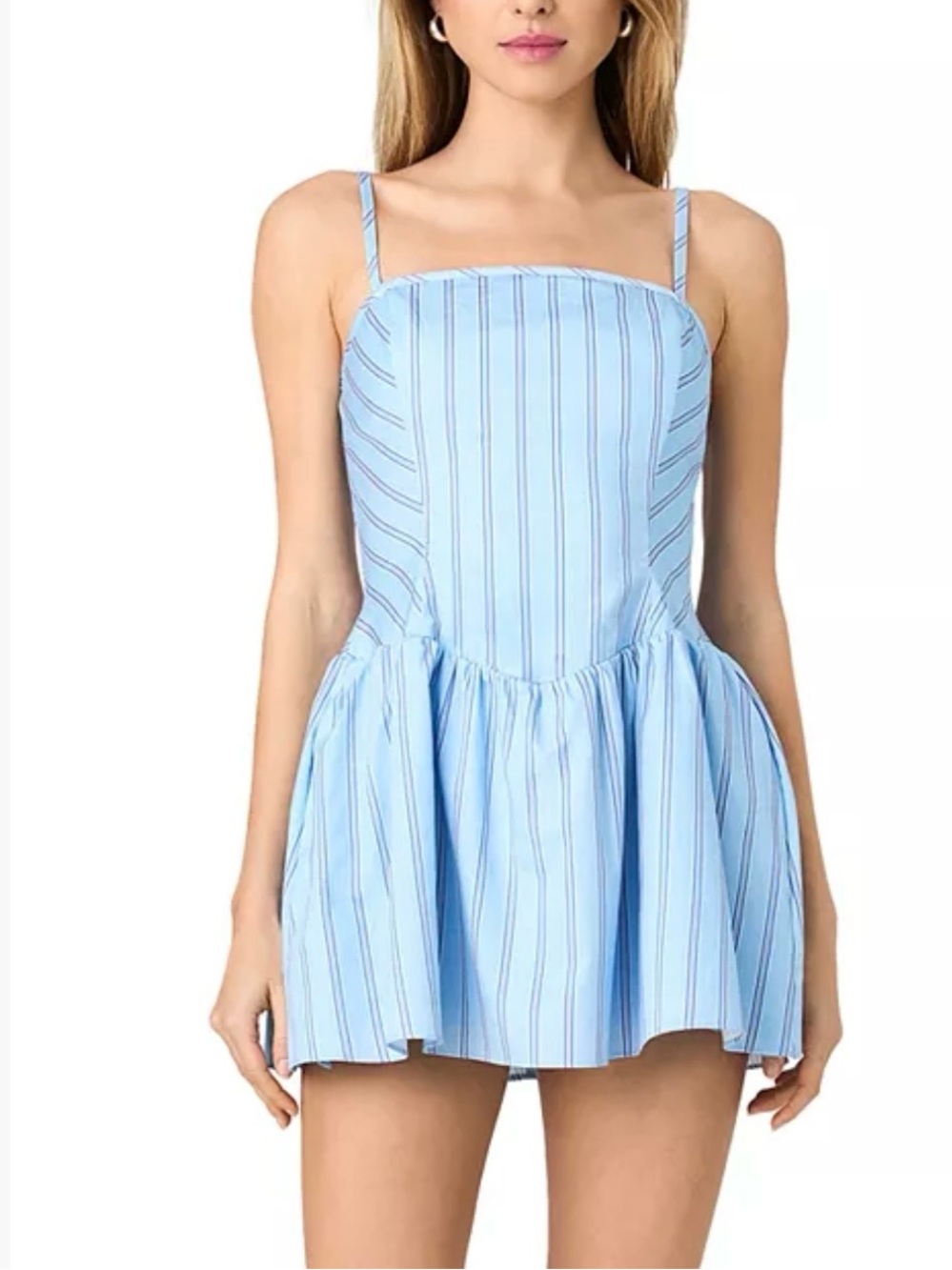 NWT French Connection Cotton Mini Dress S Blue Stripe Fit Flare Resort Vacation